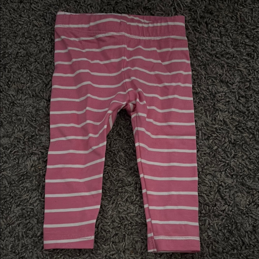 Pink and White Striped Leggings Stretchy Knit Bottoms